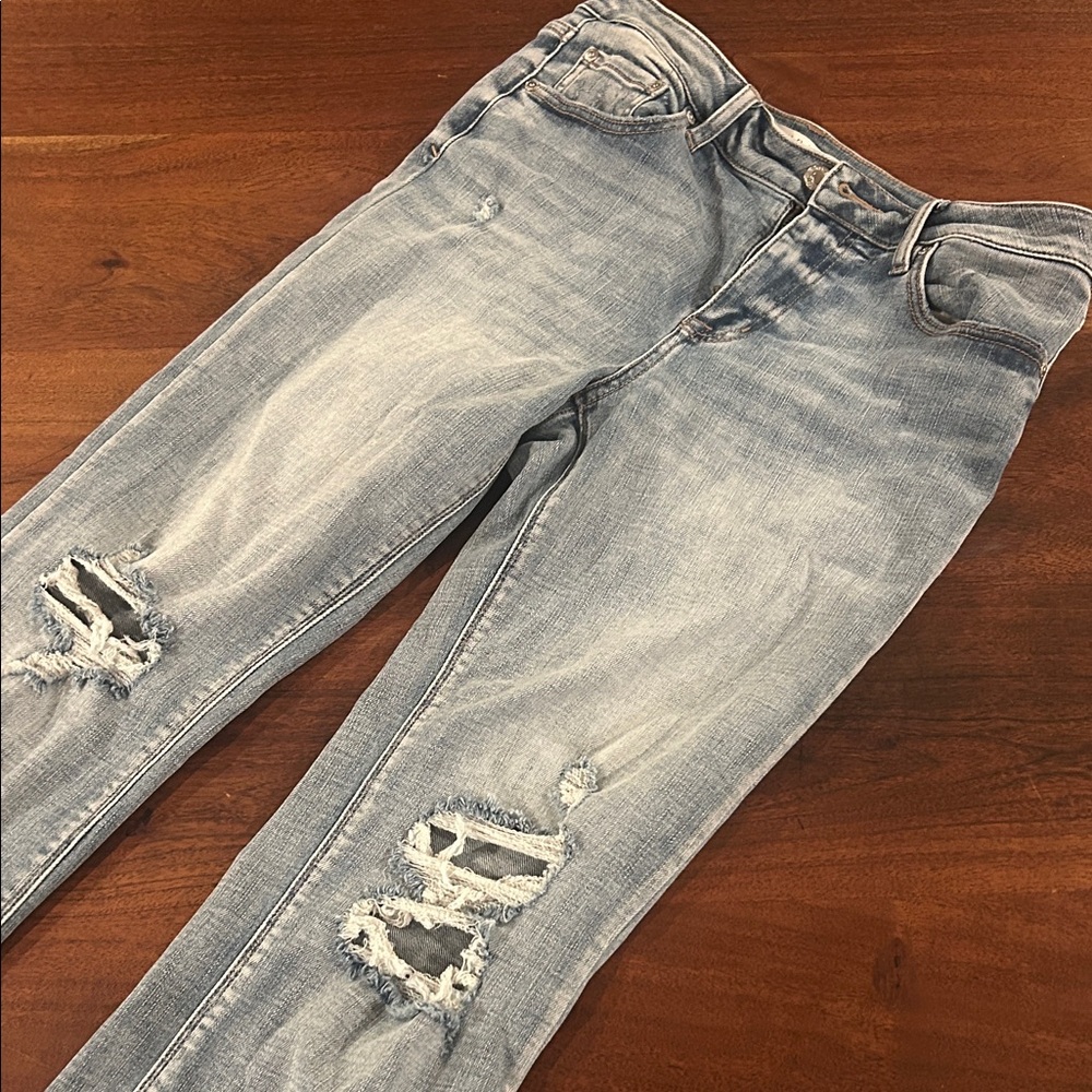 Stylish Light Blue Ripped Skinny Jeans - Cropped
